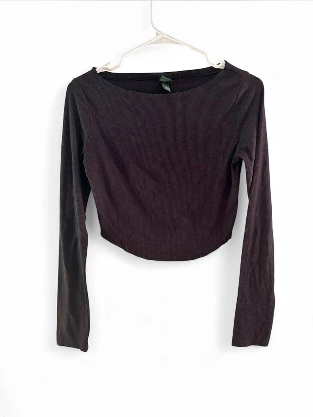 Wild Fable Women's Slim Fit Long Sleeve Boat Neck Ribbed T-Shirt Ribbed Crop Top